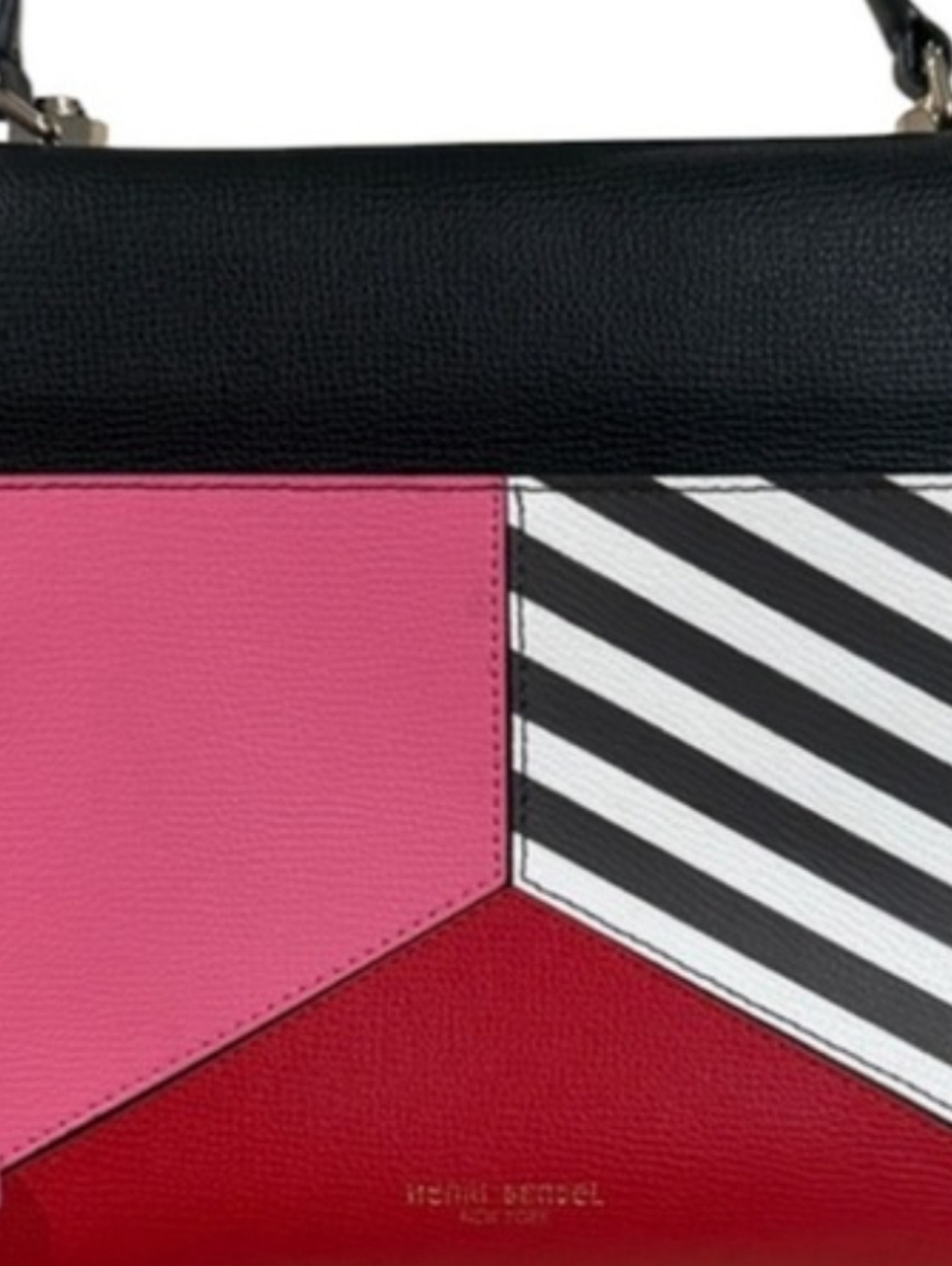 henri bendel Uptown Black, Pink & Red Striped Colorblock Satchel - Picture 2 of 8